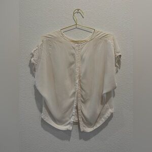 Diesel 100% Cow Leather Cream White frayed trim sleeve Women's blouse Top